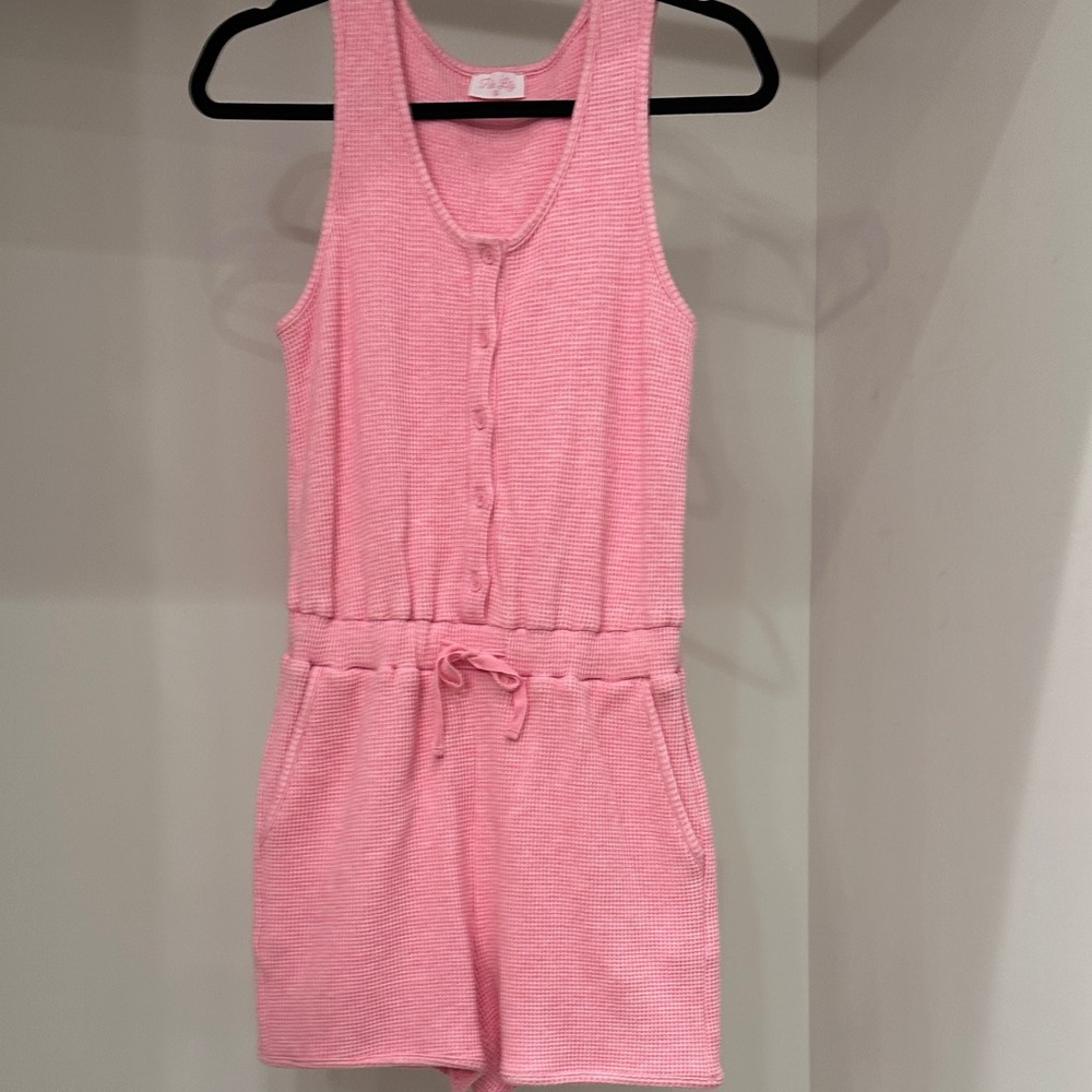 Pink Lily small Pink waffle print Sleeveless Romper.  Like new